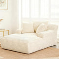66" Chaise Lounge Chair Indoor, Oversized Boneless Couch Comfy Upholstered Sleeper Sofa Bed with 3 Pillows, Corduroy Cloud Reading Chair for Living Room No Assembly Required, White