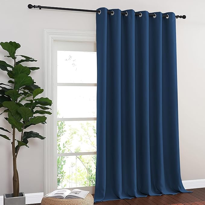 NICETOWN Blackout Sliding Glass Door Curtains, Room Darkening Thermal Insulated Curtains for Living Room Bedroom, Extra Wide Window Drapes, 1 Panel, W80 x L118, Moroccan Blue