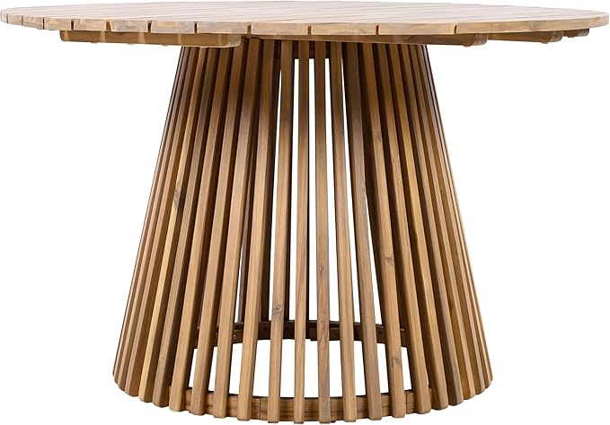 Merax Outdoor Dining Table 47.25" Round Extra-Large Acacia Wood Patio Dining Table for Backyard Lawn Balcony, Aesthetic Slat Base Design, Light Teak