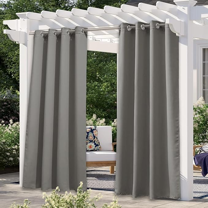 NICETOWN Outdoor Curtain Panel for Patio Waterproof, Rustproof Silver Grommet Luxury Thermal Insulated Blackout Thermal Insulated Outdoor Drape for Front Porch, W52 x L120, Slate Grey, 1 Panel