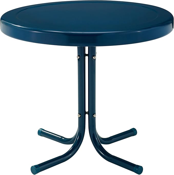 Crosley Furniture Griffith Weather Resistant Retro Metal Outdoor Side Table for Patio, Deck, Porch, Navy