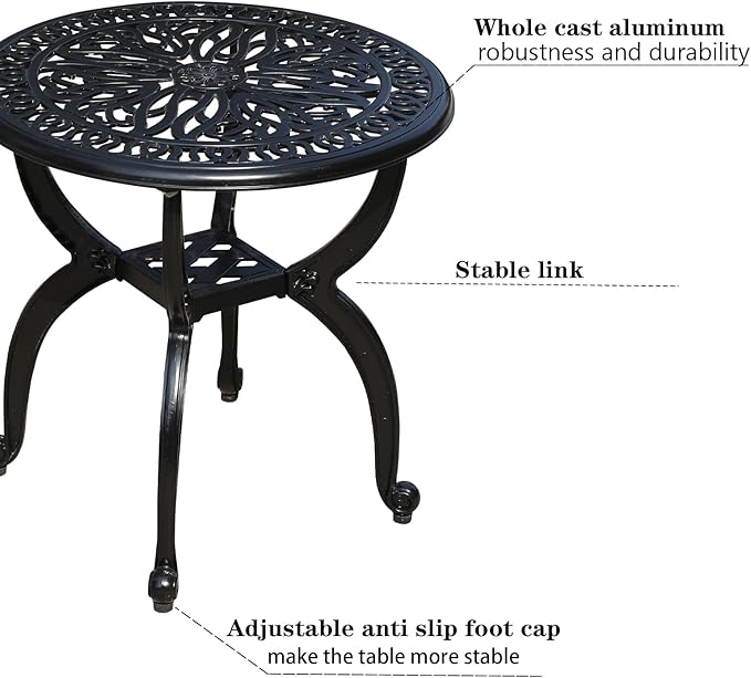 Cast Aluminum Outdoor Side Table, All Weather Round Small Coffee Table for Patio,Park,Lawn,Yard (18.5" Black)