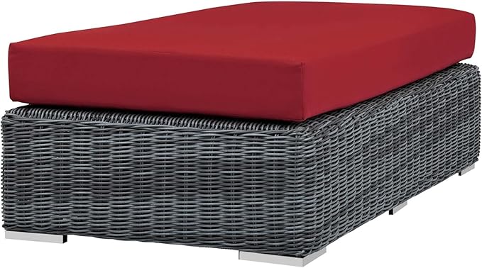 Modway Summon Wicker Rattan Outdoor Patio Sunbrella® Fabric Rectangle Ottoman in Canvas Red