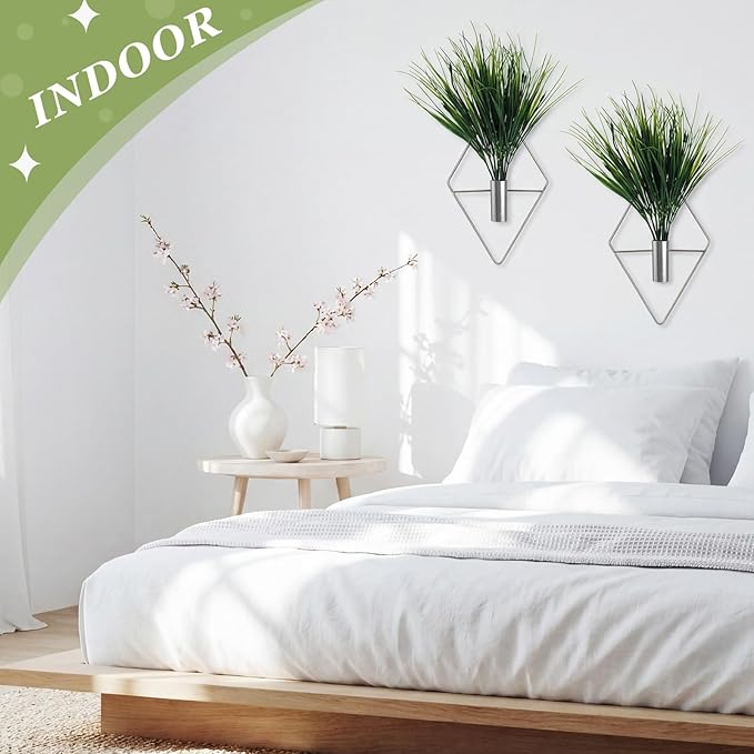 4 Pieces Silver Wall Decor Hanging Planters with Artificial Plants Metal Vase Indoor Aquatic Plant Holder Modern Geometric Wall Art for Home Bathroom Bedroom Living Room Office