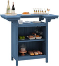 SERWALL Outdoor Bar Table,Patio Bar Cabinet with 4-Tier Storage and Spacious Tabletop for Outside,Poolside, Backyard,Made of HDPE,Blue