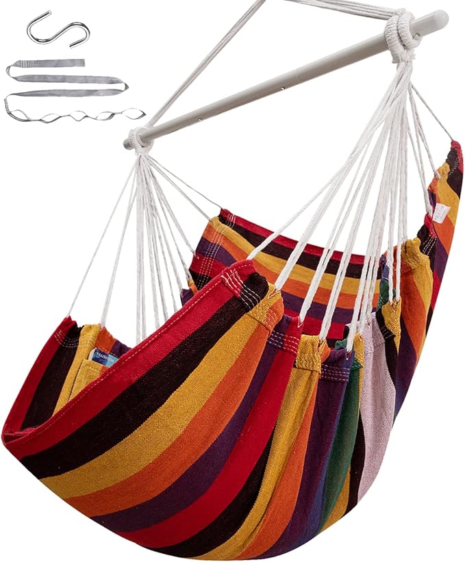 ADVOKAIR Hammock Chair Swing, Heavy-Duty Hanging Rope Swing Seat Supports 500 Lbs, Ideal for Outdoor Patio, Backyard, Porch, Deck & Indoor Bedroom Use
