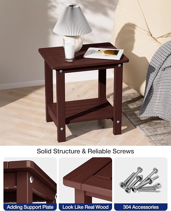 YEFU Outdoor Side Table for Patio: 16" HIPS Weather - Resistant Adirondack Tables - Waterproof Small Square End Tables for Backyard Living Room Bedroom - Indoor Outdoor Double Layer Table Coffee