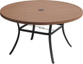 VICLLAX 50" Outdoor Round Patio Table with Umbrella Hole, All Weather Metal Round Outdoor Dining Table for Lawn Garden, 6-8 Person Table, Walnut Wood Grain