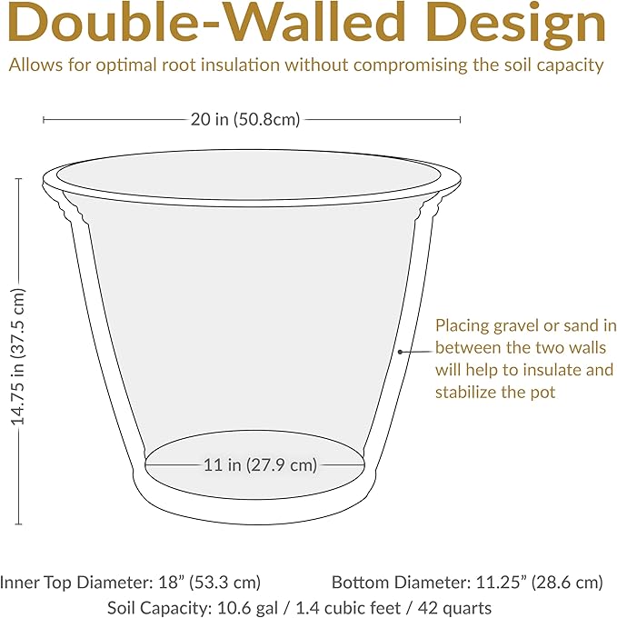 Sunnydaze 20-Inch Franklin Large Plant Pot - Polyresin Round Outdoor Planter with Drillable Drainage Hole - 3 Pack - Sable