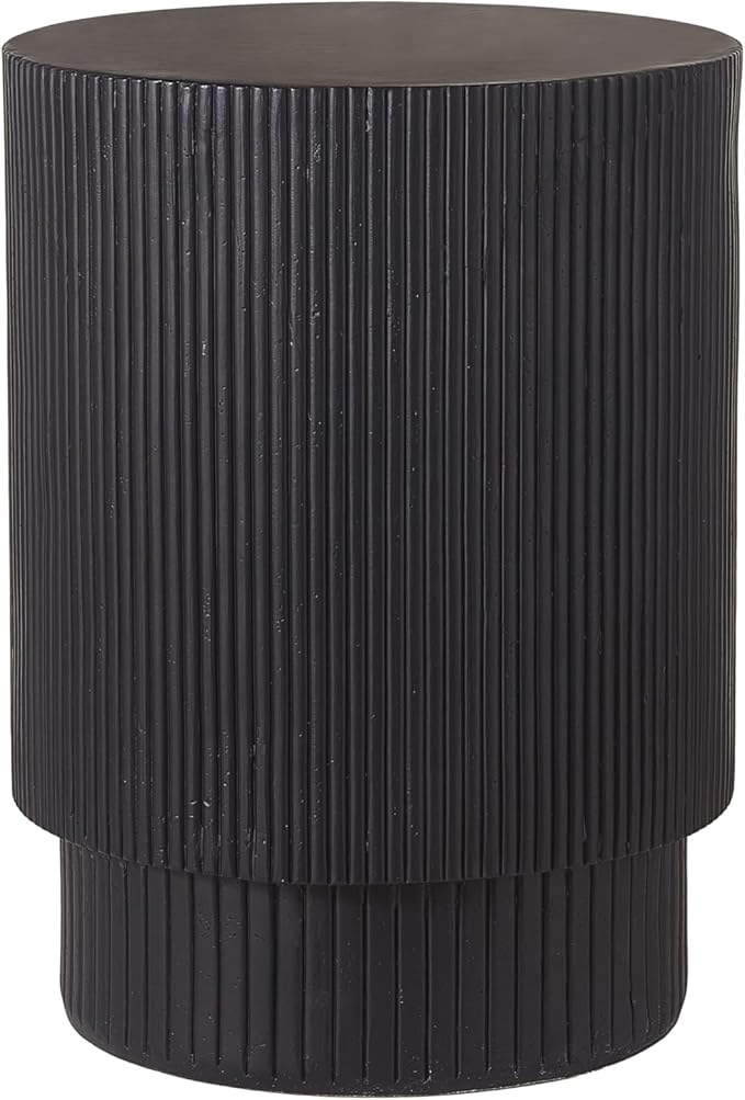 Christopher Knight Home Parson Patio Lightweight Concrete Round Coffee Table, Indoor and Outdoor Table for Garden/Backyard/Poolside/Balcony Cafeteria, MGO Outdoor Side Table with No Assembly, Black
