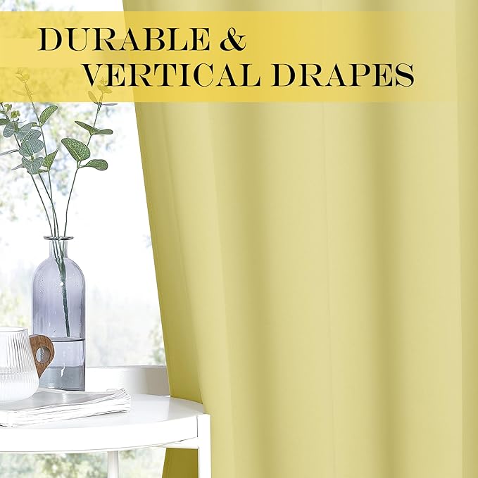 NICETOWN Bedroom Curtain Room Darkening Drapery 102 inches Length - Home Fashion Thermal Insulated Grommet Room Darkening Curtain for Living Room (Paler Yellow, 1 Panel, 52 x 102 inches)