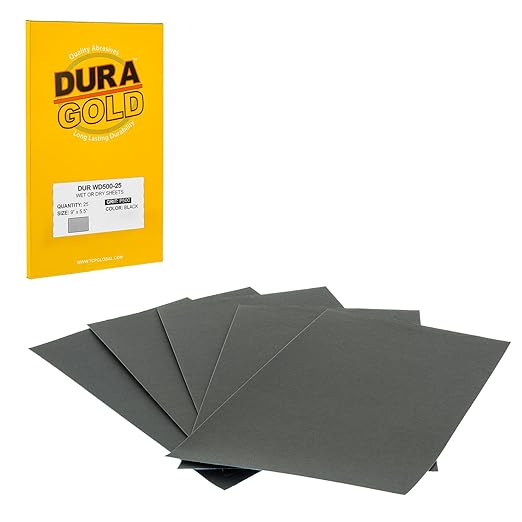 Dura-Gold Premium 500 Grit Wet or Dry Sandpaper Sheets, 5-1/2" x 9", Box of 25 - Car Color Sanding, Detailing, Polishing Automotive, Woodworking Wood Furniture, Metal Finishing, Hand Sand Block Sander