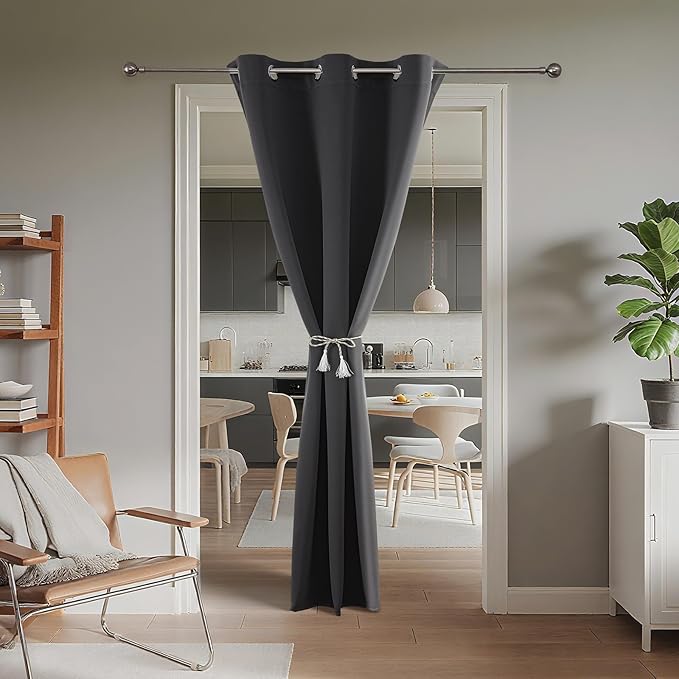 Joydeco Blackout Door Curtain for Doorway Privacy 84 Inches Long, Grommet Closet Curtain for Open Closet, Room Divider for Bedroom Living Room (Grey, 52Wx84L, 1 Panel)