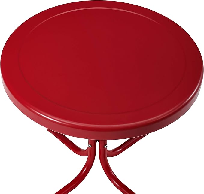 Crosley Furniture Griffith Weather Resistant Retro Metal Outdoor Side Table for Patio, Deck, Porch, Red