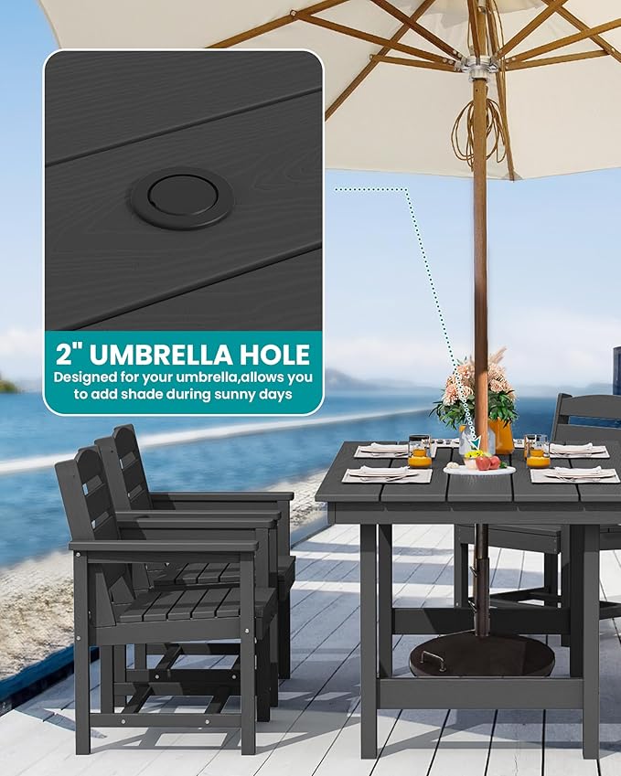 SERWALL Patio Dining Sets for 10 Person, HDPE Dining Set with 2 Tables, 8 Armless Chairs and 2 Armed Dining Chairs, Black