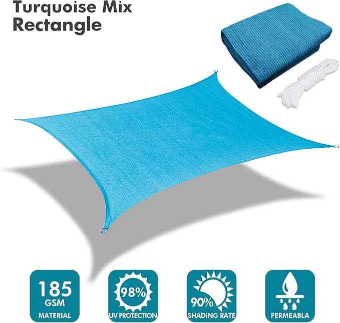 KANAGAWA 14'X14' Turquoise Mix Custom Size Sun Shade Sail Square UV Block Canopy Cover for Patio Backyard Lawn Garden Outdoor (Customized Available)