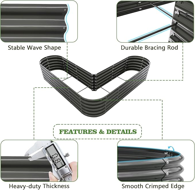 A ANLEOLIFE 12-Pack Galvanized Raised Garden Beds Outdoor, 18" Deep Modular Metal Planter Box Kit, Whole Backyard Farm Garden System with Oval Heart & Round Beds for Vegetable & Flowers, Quartz Grey