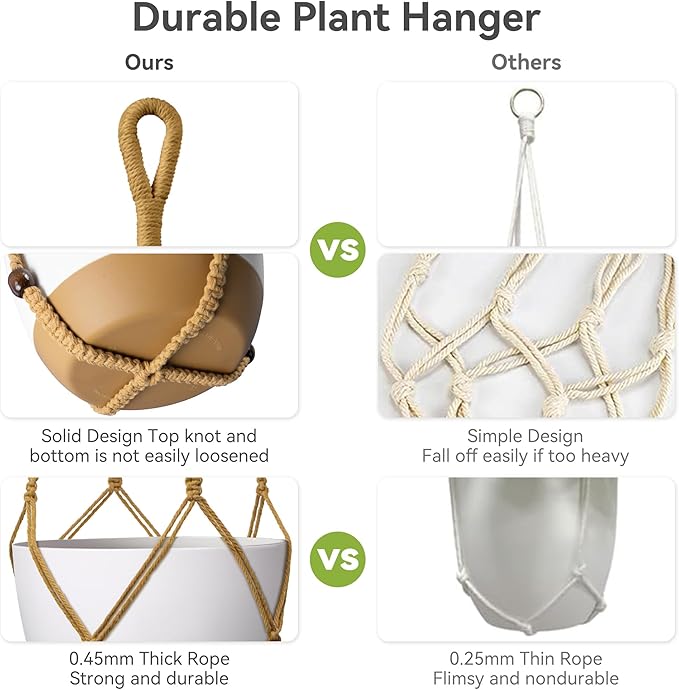 USLAI Macrame Plant Hanger Indoor Outdoor, Fits 4 to 15 Inch Pots, Strong Hanging Planter Holder, Boho Home Decor, 35 Inch, Brown (POTS NOT Included)