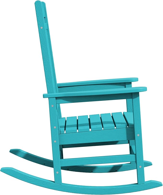 KINGYES HDPE Outdoor Rocking Chair Set of 4, All-Weather Poly Patio Rocking Chairs with 330lbs Support for Adults, Aruba Blue
