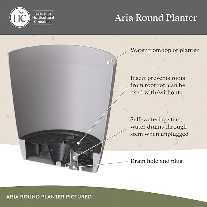 The HC Companies Aria Round Self-Watering Pot - Lightweight Plastic Planter for Herbs & More - Durable Plant Pots for Indoor Plants & Outdoor Plants (6" Glossy White, Pack of 1)