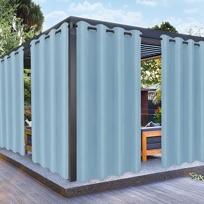 PureFit Outdoor Curtains for Patio Waterproof Weatherproof, UV Resistant Outside Curtains for Gazebo, Front Porch, Pergola, Sun Blocking Privacy Curtain, 52W x 120L inch, 1 Panel, Sky Blue