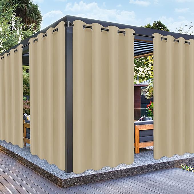 PureFit Outdoor Curtains for Patio Waterproof Weatherproof, UV Resistant Outside Curtains for Gazebo, Front Porch, Pergola, Sun Blocking Privacy Curtain, 52W x 84L inch, 1 Panel, Beige