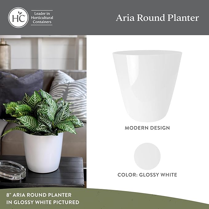 The HC Companies Aria Round Self-Watering Pot - Lightweight Plastic Planter for Herbs & More - Durable Plant Pots for Indoor Plants & Outdoor Plants (6" Glossy White, Pack of 2)