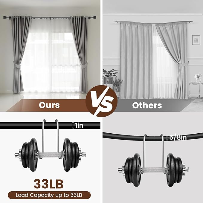 1” Diameter Matte Black Curtain Rods Itself is 30 to 90 inch, 1 Pack Fit 30-84 inch Windows with Heavy Duty Adjustable Rod 1 Inch Diameter Splicing Metal Extra Long Curtain Rod