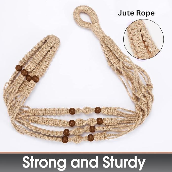 2PK 43 Inches Macrame Planter Hanger Large for 12 inch Pot + Swag Hook (Extra Long & Big) | Large Hanging Planter for Indoor Plants | No Tassel, Cotton Rope, NO Pot/Plant Included (Jute)(XL)