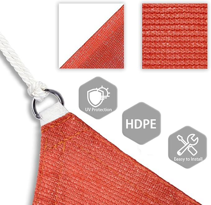 Patio Paradise 13' x 13' x 12'10" Sun Shade Sail Triangle Canopy, Permeable Shade Cloth Fabric Sunlight Block Patio Cover HDPE Deck Awning for Outdoor Backyard Pergolas Roof Shading, Red