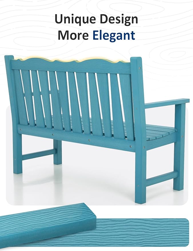 Outdoor Bench Set of 2, Weatherproof Garden Benches for Outdoors, All Weather HIPS Patio Bench Holds up to 800lbs, Never Rot or Fade, Comfort Bench for Porch Garden Patio Yard and Park