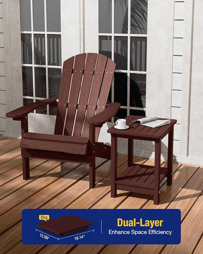 YEFU Outdoor Side Table for Patio: 16" HIPS Weather - Resistant Adirondack Tables - Waterproof Small Square End Tables for Backyard Living Room Bedroom - Indoor Outdoor Double Layer Table Coffee