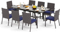 PHI VILLA 9 Piece Outdoor Dining Set for 8, Expandable Rectangular Metal Dining Table & Rattan Wicker Chairs with Cushions, Large Dining Furniture Set for Patio, Deck, Yard