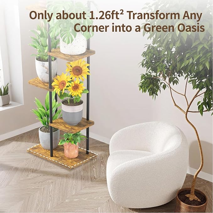 LASZOLA Black 5 Tiered Wood Plant Stand Indoor for Larger Heavy Duty Planter, Sturdy Multi Level Vertical Flowers Racks for Narrow Inside Floor, Decorate Shelving for Hold House Tree, Space Saving