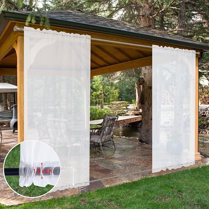 SpaceDresser Waterproof Outdoor Sheer Curtains for Patio - 4 Panels Rod Pocket Indoor Voile Sheer Curtain for Living Room,52W x 96L inch, White