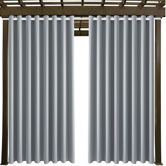 Waterproof Outdoor Curtain W105 x L108 - Grommet Top Sunlight Blocking Window Treatment Drapes Blackout Curtains for Home Bedroom Living Room Outdoor Patio Porch Pergola, Light Gray, 2 Panels
