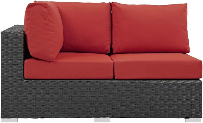 Modway Sojourn Wicker Rattan Outdoor Patio Sunbrella Fabric Left-Arm Loveseat in Canvas Red