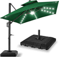 Best Choice Products 9x12ft LED Cantilever Patio Umbrella w/Base Included & 360° Rotation, Large Solar Offset Hanging Outdoor Sun Shade for Deck, Backyard Table w/Stand & Lights – Green