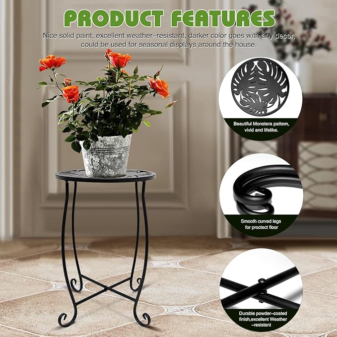 Small Side Tables for Small Space, 2 Pack Metal Outdoor Indoor Side Table, Weather Resistant Mini Metal Round Side Table Pool Chair Side Table for Patio Yard Porch Balcony Garden Bedside, Black