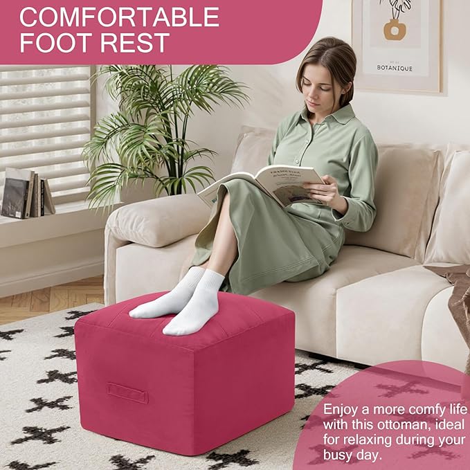 MeMoreCool Square Stuffed Pouf Ottoman Foot Rest, Floor Pouf Foot Stool with Foam Chunk Filling, Soft Stuffed Ottoman Footrest for Living Room