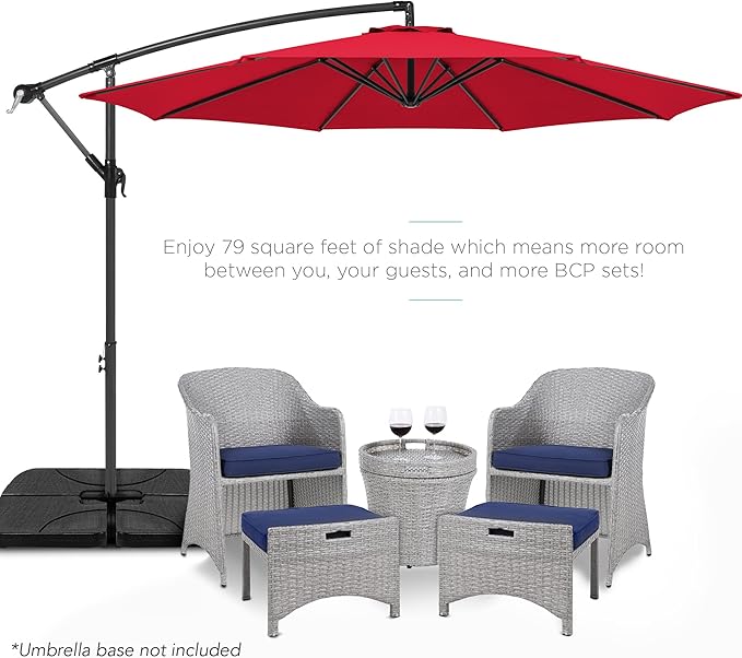 Best Choice Products 10ft Offset Hanging Market Patio Umbrella w/Easy Tilt Adjustment, Polyester Shade, 8 Ribs for Backyard, Poolside, Lawn and Garden - Red