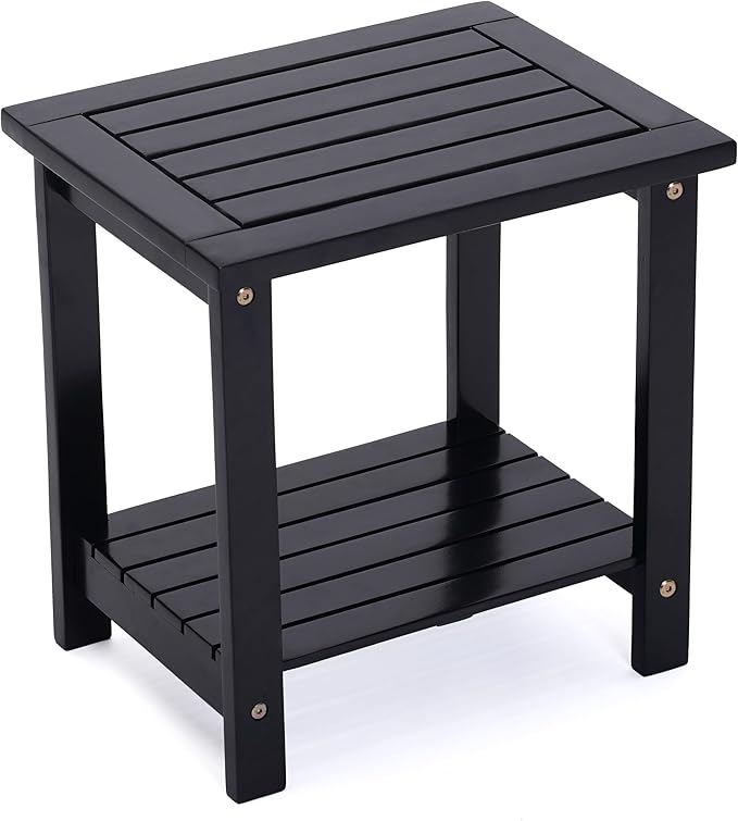 2-Tier Adirondack Side Table – Weather Resistant Wooden End Table, Rectangular Rustic Outdoor & Indoor Small Table for Patio, Garden, Lawn, Porch or Living Room (Black)