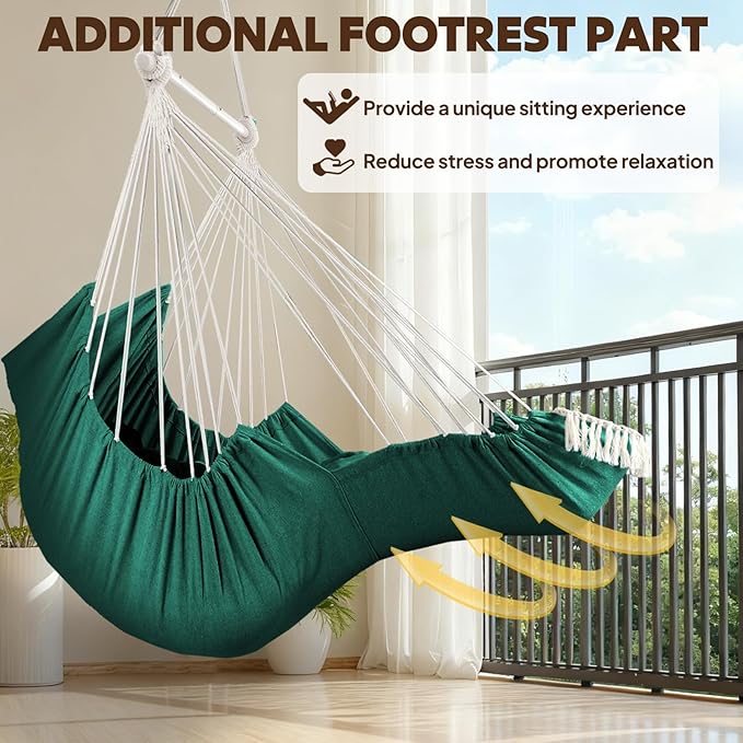 Chihee Hammock Chair Hanging Chair with Foot Rest 2 Cushions Max 500lbs Robust Metal Spreader Bar Collapsible Easy Storage Soft Cotton Swing Chair Strong Strap Iron Carabiner Side Pocket Included