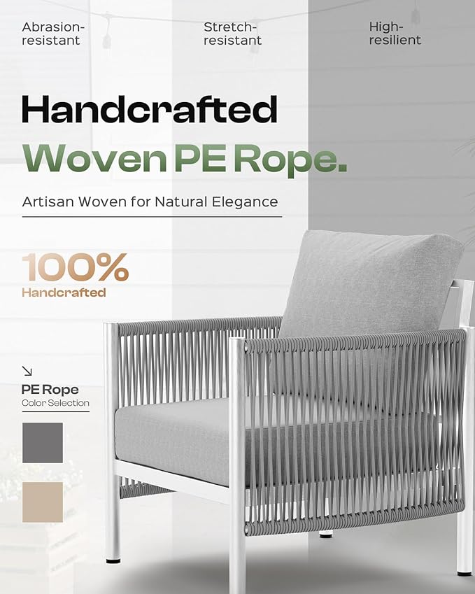 Aluminum Outdoor Patio Furniture Set with Dual-Layer Coffee Table, 4 Piece Modern Patio Conversation Sets with PE Rope, Outdoor Sectional Sofa with Thick Cushions for Balcony, Yard, Silver