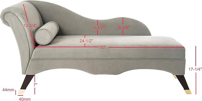 Safavieh Home Collection Caiden Grey Velvet Chaise with Pillow