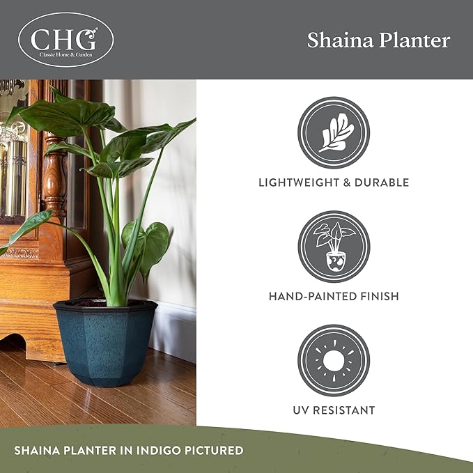 Classic Home and Garden Shaina Planting Pots - Lightweight Indoor & Outdoor Plant Pots - UV-Resistant Resin Flower Pots - Pot Planters for Flowers & Herbs (15” Northern Lights)