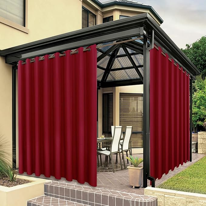 BONZER Waterproof Indoor/Outdoor Curtains for Patio Thick Privacy Extra Wide Grommet Curtains for Bedroom, Living Room, Porch, Pergola, Cabana, 1 Panel, 150W x 108L inch, Red