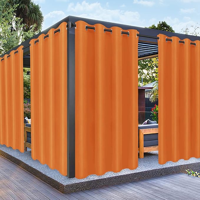 PureFit Outdoor Curtains for Patio Waterproof Weatherproof, UV Resistant Outside Curtains for Gazebo, Front Porch, Pergola, Sun Blocking Privacy Curtain, 52W x 120L inch, 1 Panel, Orange