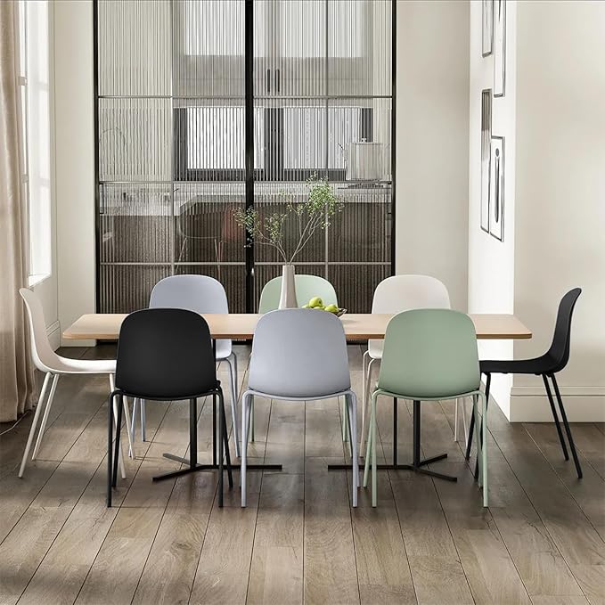 2xhome Modern Stackable Armless Dining Chair | Plastic Shell Seat with Metal Legs | Indoor or Outdoor Use | Home Kitchen Patio (1, Grey, No Padding)