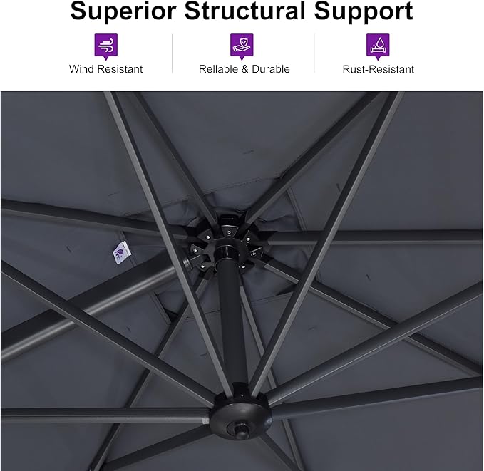 PURPLE LEAF 9 Feet Patio Umbrella with Base Outdoor Cantilever Square Umbrella Aluminum Offset Umbrella with 360-degree Rotation for Garden Deck Pool Patio, Grey